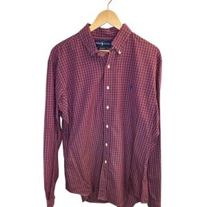 Ralph Lauren Mens XL Custom Fit Plaid Button Down Shirt Red Blue Long Sleeve